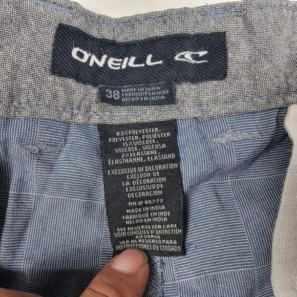 ONeill Mens 38 Gray Checkered Board Shorts Summer Beach Pool Casual Athletic - Picture 3 of 9